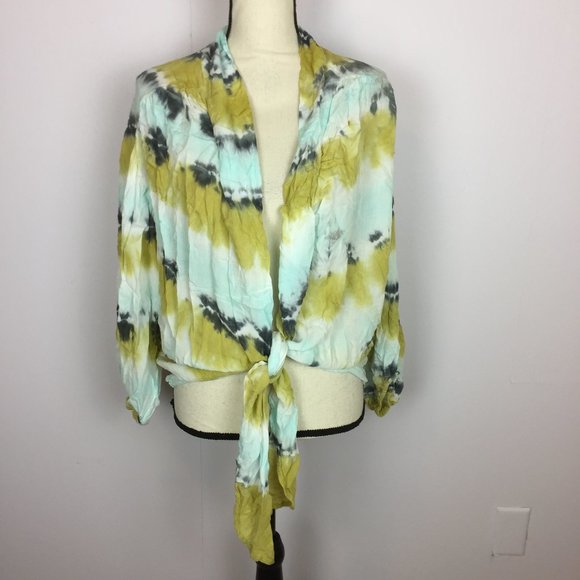 Young Fabulous & Broke Tops - Young Fabulous & Broke Tie Front Blouse Top M Womans Tie Dye 3/4 Sleeve